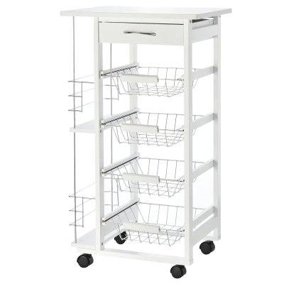 HOMCOM Chariot Cuisine Bois Blanc 47x37x83cm avec Tiroir et Paniers