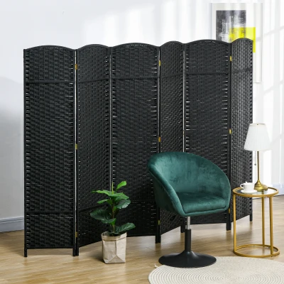 HOMCOM Biombo Separador de Ambientes de 6 Paneles Biombo Plegable 240x170 cm para Salón Dormitorio Oficina Negro