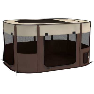 PawHut Parc Pliable Chiots Tissu Oxford avec Fenêtres Marron
