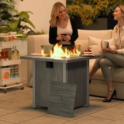 Outsunny Gas Fire Pit Table 71cm with Cover Dark Grey