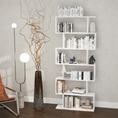 HOMCOM Wooden S Shape Storage Unit 6 Shelves White