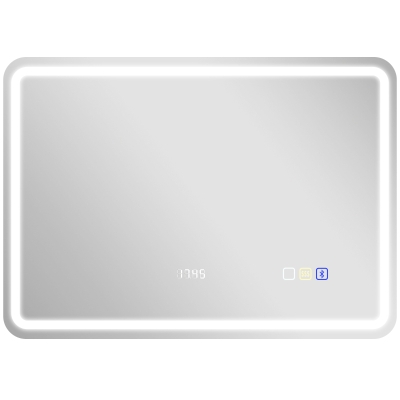 HOMCOM Espejo de Baño con Luz LED 70x50 cm con Bluetooth 3 Colores de Luz Reloj Digital Función Antivaho Función de Memoria