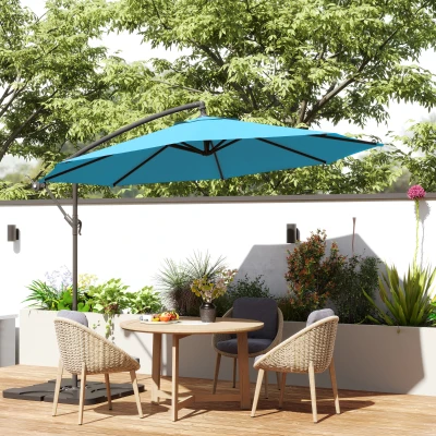Outsunny 3m Cantilever Parasol with Crank Blue