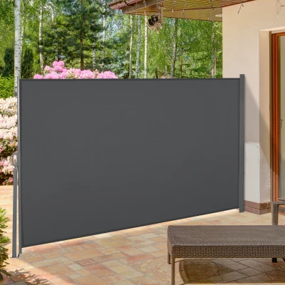 Outsunny Copertină Laterală Retractabilă cu Mâner, 300x160 cm, Gri