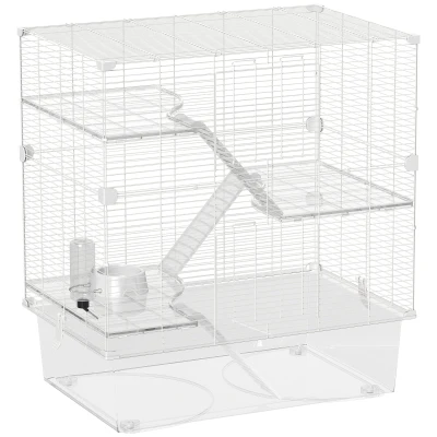 PawHut Gaiola para Pequenos Animais de 4 Níveis com Bandeja Inferior Gaiola para Roedores com Rampas Comedouro e Bebedouro 73x47x80 cm Branco