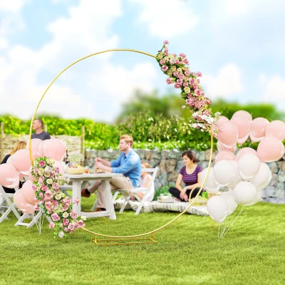 Outsunny Arco de Jardim de Metal Redondo Arco de Decoração com Revestimento em Pó para Plantas Trepadoras Flores Decoração 230x28x234 cm Dourado