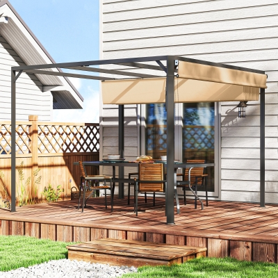 Outsunny Pérgola com Teto Retrátil Pérgola de Alumínio 3x3 m Pérgola com Cortina Enrolável Proteção UV30+ Caqui