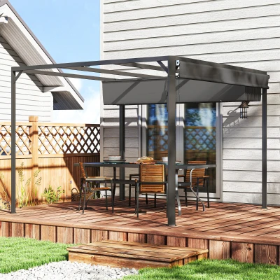 Outsunny Gazebo Pergola Retrattile con Tenda a Rullo Grigio Scuro