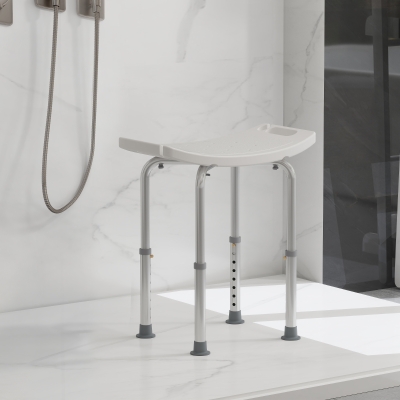 HOMCOM Height Adjustable Bath Stool Aluminium Non-Slip White