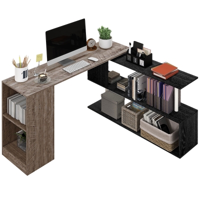 Birou de Colț cu Raft în Formă de S, 140x120x78 cm, Gri