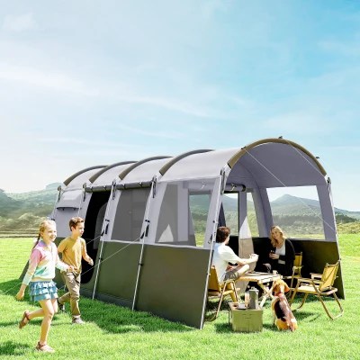 Outsunny 8-Person Waterproof Tunnel Camping Tent Grey