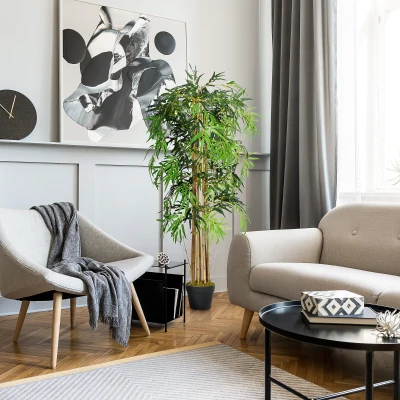 Outsunny Bambú Artificial 150cm con Maceta Árbol Planta Sintética Realista Decorativa para Casa Jardín Oficina Ø18x150 cm Verde