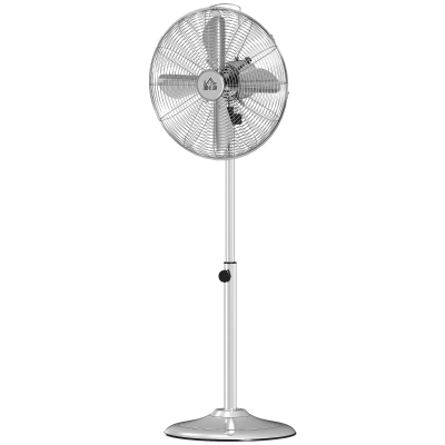 HOMCOM Ventilateur sur pied 50 W réglable en hauteur 87-120 cm, 3 vitesses, oscillation et inclinaison réglables, argent