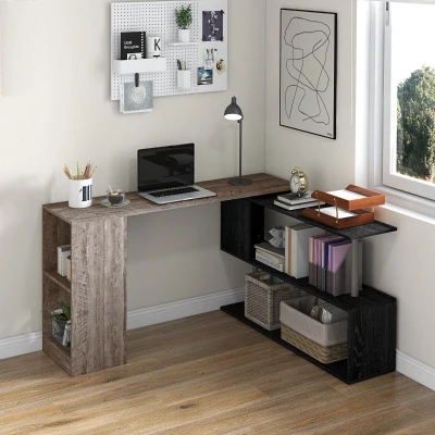 HOMCOM Scrivania Angolare Salvaspazio con Ripiano in Legno Grigio