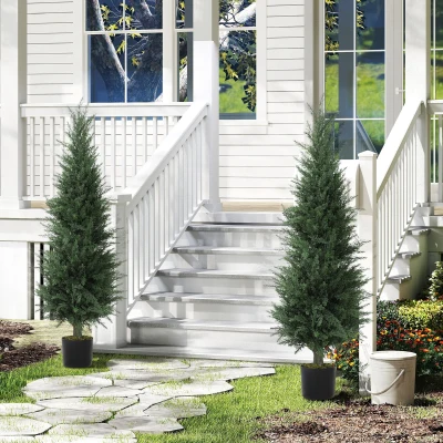 HOMCOM Set of 2 Artificial Cypress Trees UV Resistant 120cm