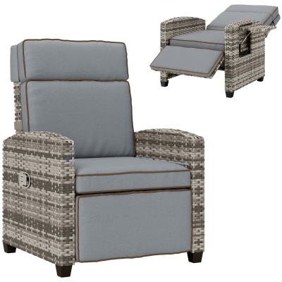 Outsunny Rattan Recliner Chair with Cushion Mixed Grey