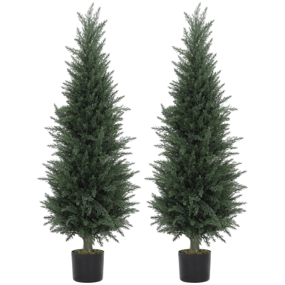HOMCOM Set of 2 Artificial Cypress Trees UV Resistant 120cm