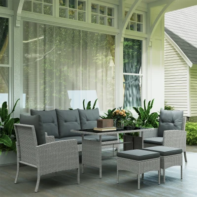Outsunny 5-Seater Rattan Garden Furniture Set Grey