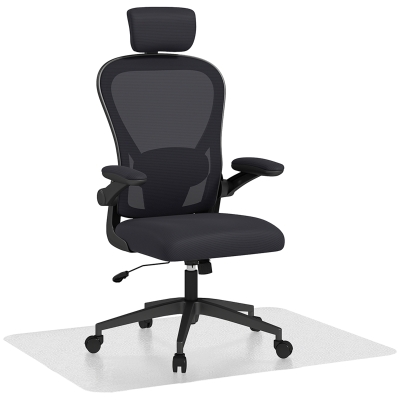HOMCOM Conjunto de Oficina Incluye 1 Silla de Oficina de Malla Negro y 1 Alfombra Protectora 90x120 cm