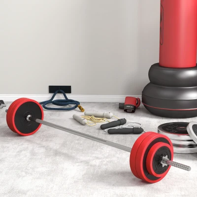 SPORTNOW Set Bilanciere e Dischi da 30 kg totali con 6 Pesi Rosso