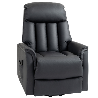 HOMCOM Elektryczny fotel do wstawania, z funkcją leżenia, skóra ekologiczna, 80 x 94 x 104 cm, Czarny