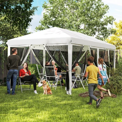 Outsunny Gazebo Pieghevole 6x3m in Acciaio con Zanzariera