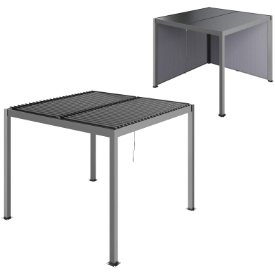 Outsunny Pergola Aluminium 3x3m avec Rideaux Gris Extérieur