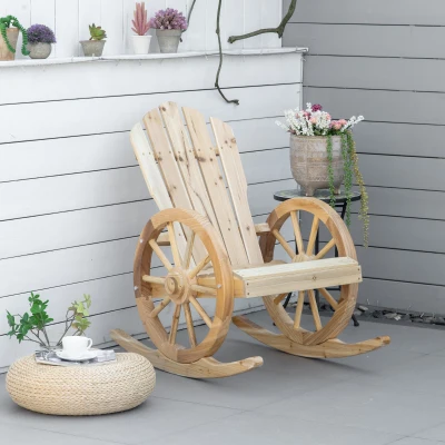 Outsunny Wooden Adirondack Rocking Chair 2-Piece Natural