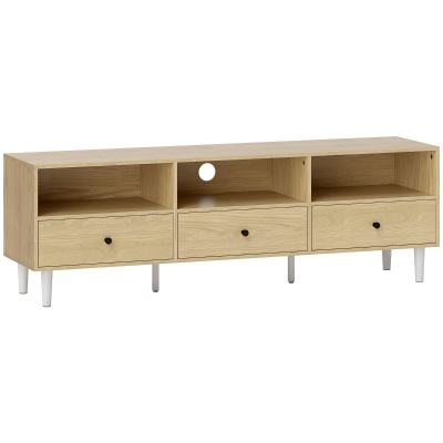 HOMCOM Meuble TV 75" Bois Naturel avec Tiroirs et Étagères
