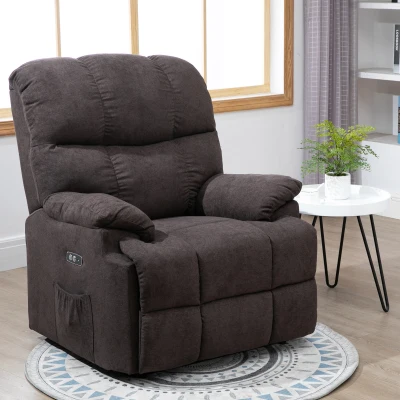 HOMCOM Relaxsessel, Neigbarer Aufstehsessel, verstellbar, mit USB-Anschluss, Seitentasche, Fußablage, Schaumstoff, Braun