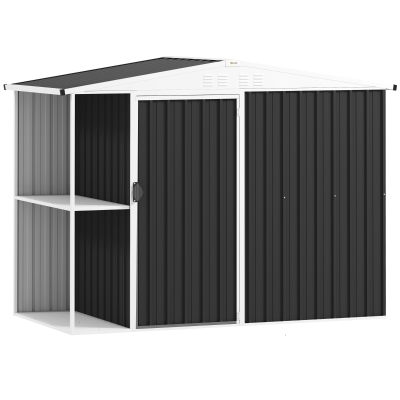 Outsunny Abrigo de Jardim 2,7m² 245x117x180 cm Abrigo de Exterior com Prateleira de 2 Níveis 4 Ventilações e Porta com Fechadura Cinzento Escuro