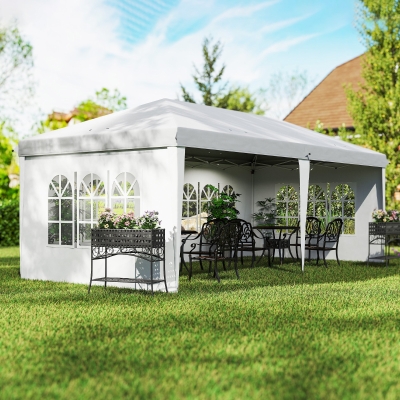 Outsunny Tenda Dobrável com 4 Paredes Laterais Amovíveis 4 Janelas e Bolsa de Transporte 585x295x270 cm Branco