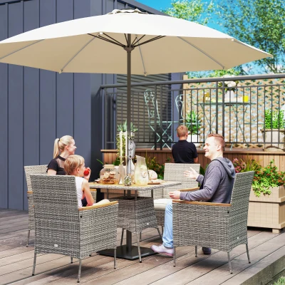 Outsunny 4-Seater Rattan Dining Set with Cushions Teak