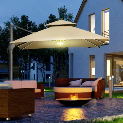 Outsunny Parasol LED 3x3m Pivotant 360° Beige - Extérieur