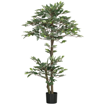 Outsunny Ficus Artificial 150 cm Planta Artificial con 1008 Hojas Musgo y Maceta Planta Artificial Decorativa Verde