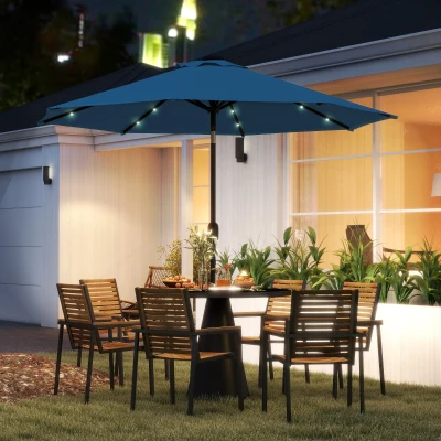 Outsunny Garden Umbrella 2.7m with LEDs Blue
