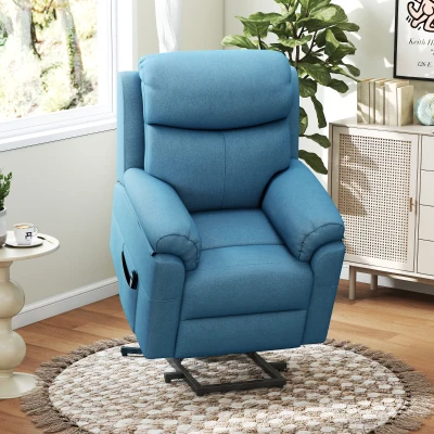 HOMCOM elektrischer Aufstehsessel Sessel mit Aufstehhilfe für Senior Relaxsessel TV Sessel mit schlaffunktion und aufstehhilfe Fernsehsessel Liegefunktion Leinen-Touch Blau 83 x 89 x 102 cm