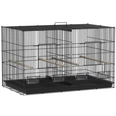 PawHut Colivie pentru Păsări cu Separator și Raft Inferior pentru Depozitare, din Oțel și PP, 94x57x57 cm, Negru