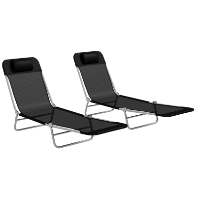 Outsunny Set of Two Steel Sun Loungers Reclining Black