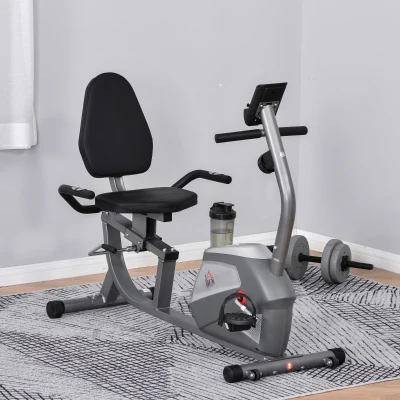 HOMCOM Bicicleta ergométrica reclinável com tela LCD e volante de 3 kg resistência magnética de 8 níveis assento ajustável 121,5-136x62,5x98 cm Cinza