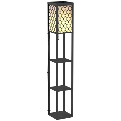 HOMCOM Lampadaire Noir Étagère MDF Motif Nid d'Abeille