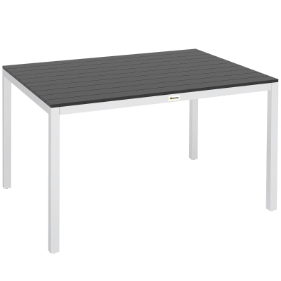 Outsunny Mesa de Refeição para Jardim Retangular com Estrutura de Alumínio Imitação Madeira e Bancada em Ripas 120x90x72 cm Preto