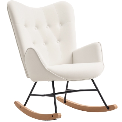 HOMCOM Modern Velvet Rocking Chair Wood Legs Cream