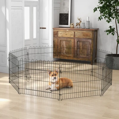 PawHut Parque para Animais de Estimação com 8 Paineis 71x61cm Dobrável Cerca para Animais de Estimação com Porta com Trava para Jardim Pátio Exterior Preto