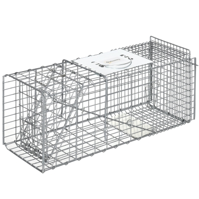 Outsunny Trampa para Animales Vivos Plegable 66x24x30,5 cm Jaula de Captura de Alambre con Puerta y Asa para Conejos Plata
