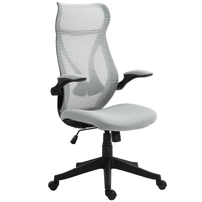 HOMCOM Silla de Oficina Giratoria con Altura Ajustable Reposabrazos Abatibles y Función de Basculante Carga 120 kg Gris Claro