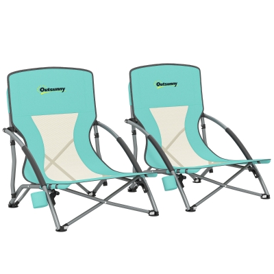 Outsunny Conjunto de 2 Cadeiras de Praia Dobráveis Cadeiras de Campismo Portáteis com Bolsa de Transporte 58x55x62 cm Azul Claro
