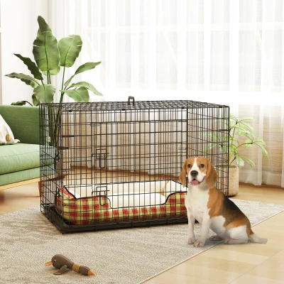 PawHut Jaula para Perros Plegable Jaula para Perros Medianos con 2 Puertas Bandeja Extraíble Asa y Marco de Alambre Acero 106x68x76 cm Negro