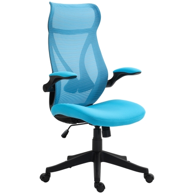 HOMCOM Silla de Oficina Giratoria con Altura Ajustable Reposabrazos Abatibles y Función de Basculante Carga 120 kg Azul Claro