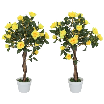 Artifical Rose Tree 18cmx18cmx90cm Yellow and Green